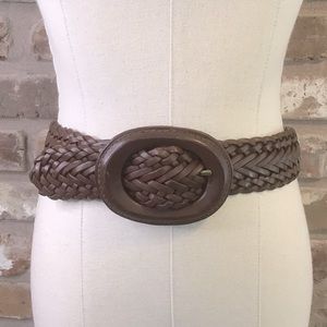 EDDIE BAUER Women’s Braided Woven Dark Brown Leather Belt M